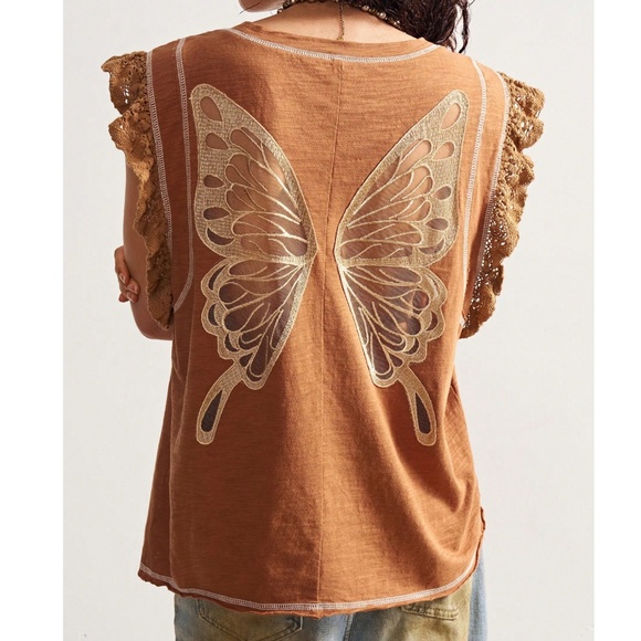 Boho Butterfly Cut out Reverse Stitch Loose Fit Top - Picture 5 of 6